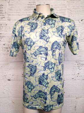 Aeroline Fitness Gear Mens's Size S Fish Design Short Sleeve Polo Shirt